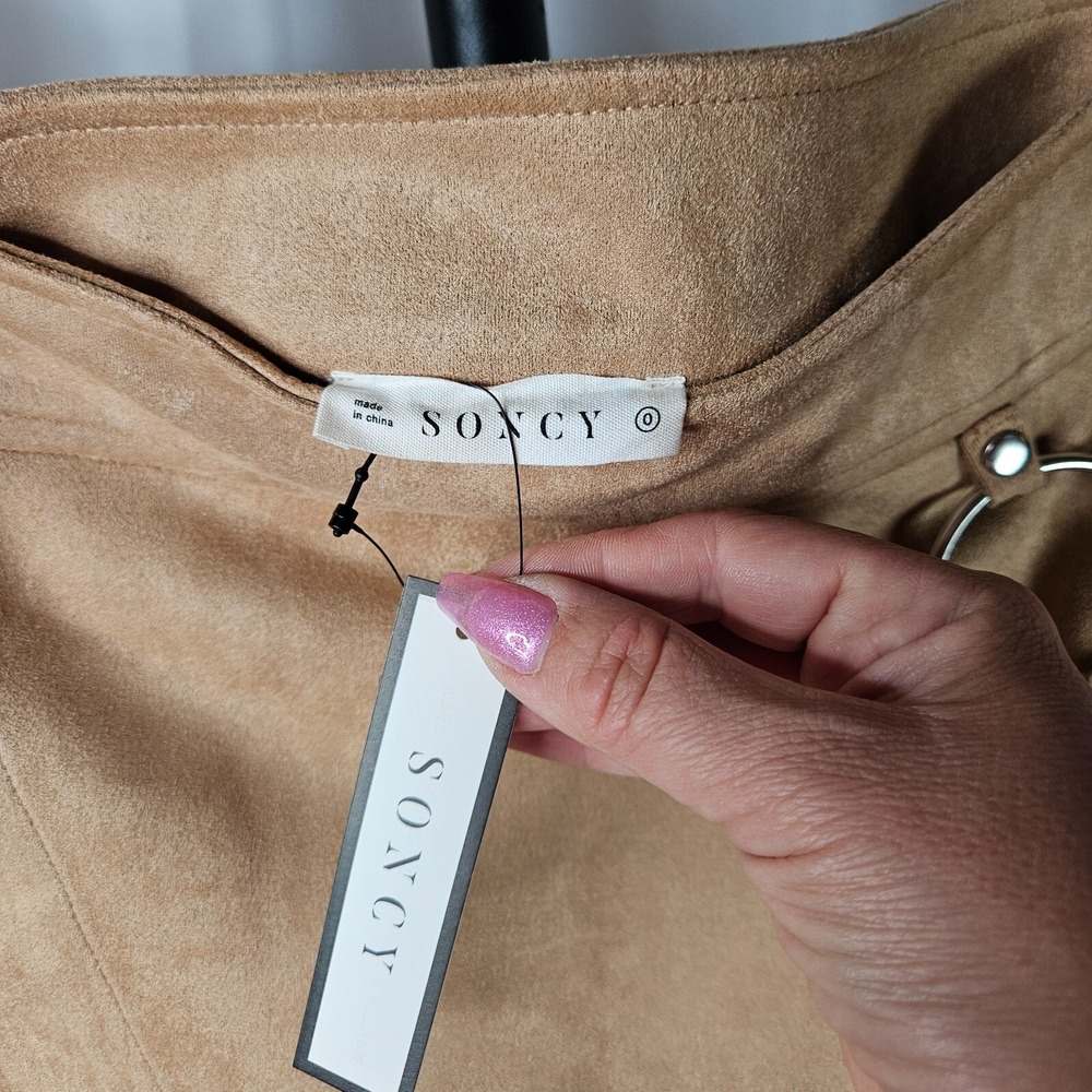 NWT's Soncy size 0 (14w?) faux‎ wrap lined suede skirt w/ chain Y2K Indie Grunge - Picture 5 of 7
